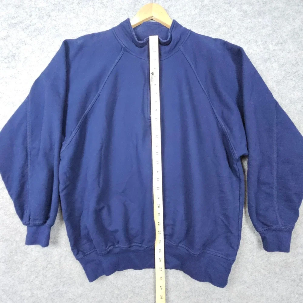 Lands End Unisex Navy Blue Quarter Zip Sweatshirt Size L 100% Cotton Mock Neck